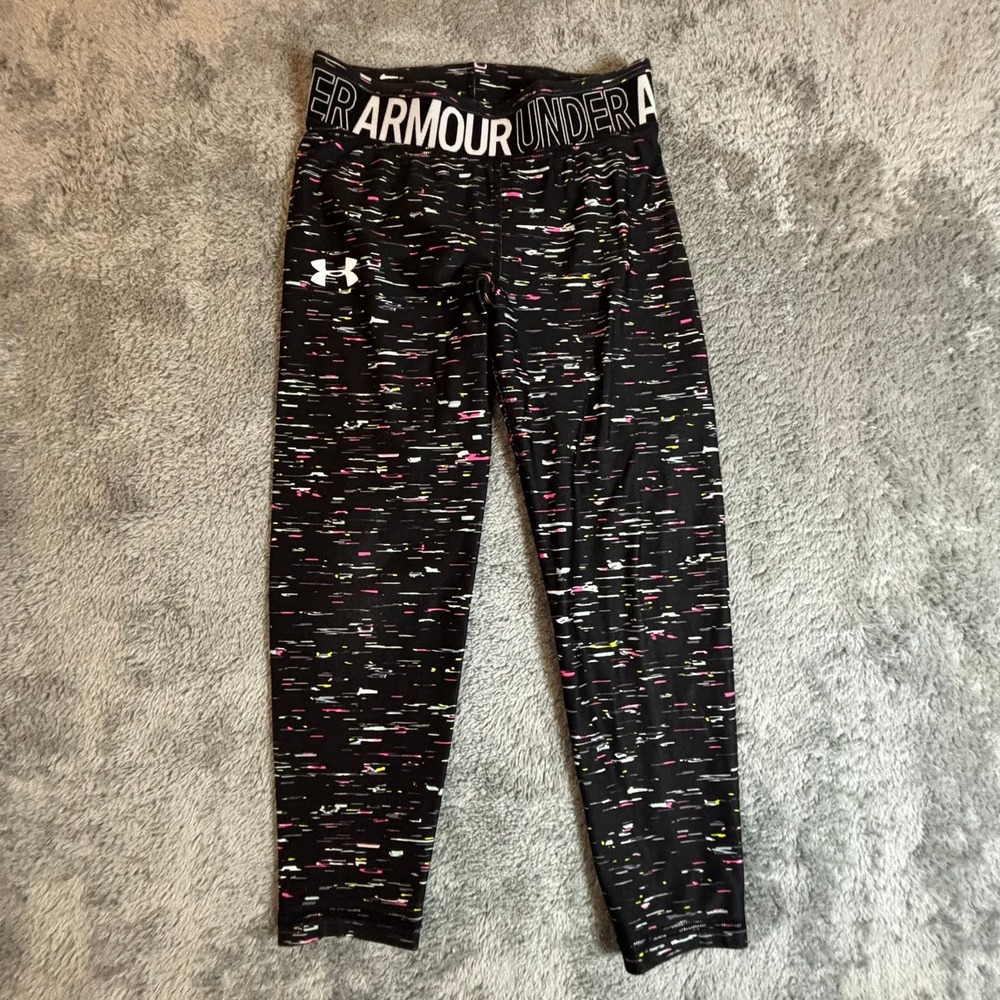 Under Armour Girls Black Multi Dash Print HeatGear Leggings 327857SS8 YLG